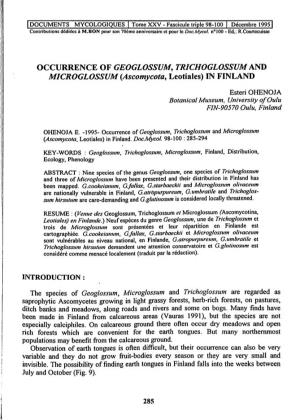 OCCURRENCE of GEOGLOSSUM, TRICHOGLOSSUM and MICROGLOSSUM (Ascomycota, Leotiales) in FINLAND