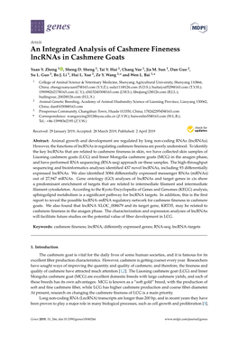 An Integrated Analysis of Cashmere Fineness Lncrnas in Cashmere Goats