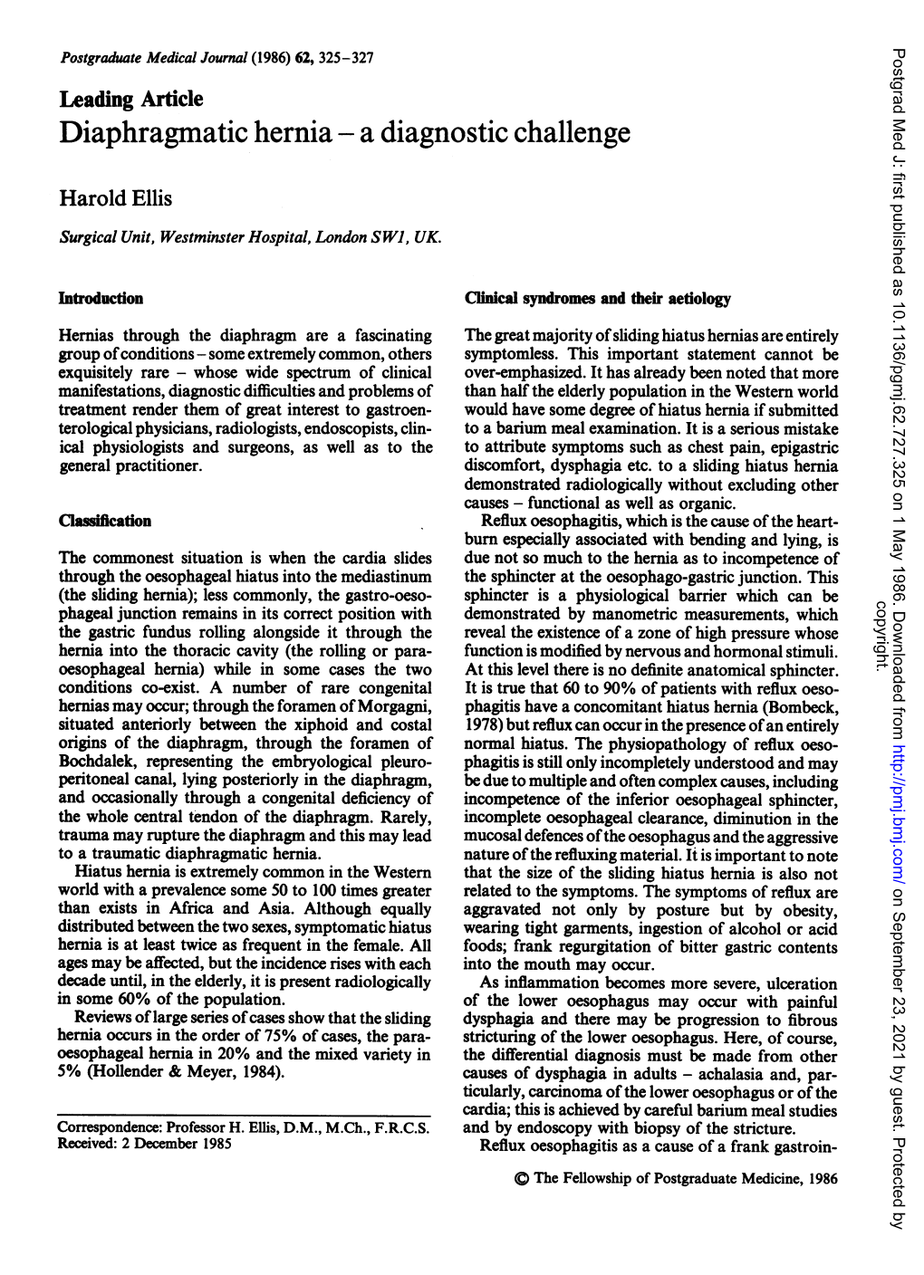 A Diagnostic Challenge Harold Ellis Surgical Unit, Westminster Hospital, London SWI, UK