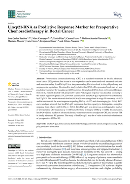 Lincp21-RNA As Predictive Response Marker for Preoperative Chemoradiotherapy in Rectal Cancer
