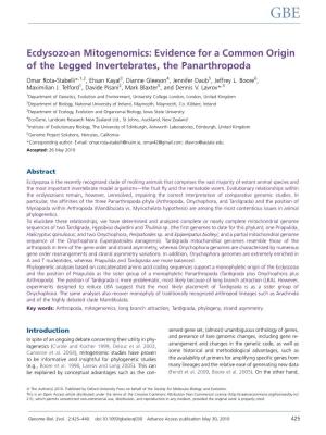 Ecdysozoan Mitogenomics: Evidence for a Common Origin of the Legged Invertebrates, the Panarthropoda