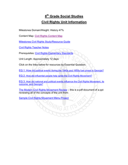 8 Grade Social Studies Civil Rights Unit Information
