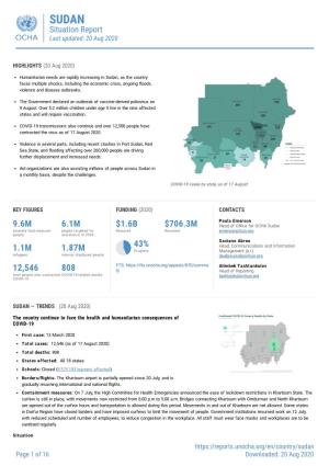 SUDAN Situation Report Last Updated: 20 Aug 2020