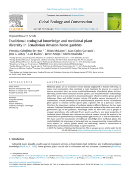 Traditional Ecological Knowledge and Medicinal Plant Diversity in Ecuadorian Amazon Home Gardens