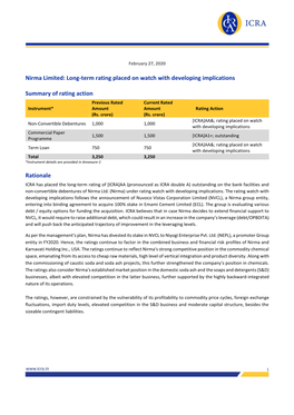 Long-Term Rating Placed on Watch with Developing Implications Summary of Rating Action Rationale