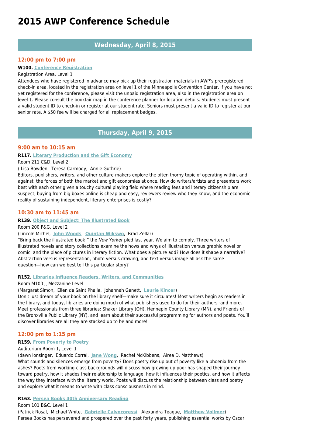 2015 AWP Conference Schedule