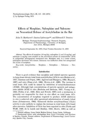 Effects of Morphine, Nalorphine and Naloxone on Neocortical Release of Acetylcholine in the Rat