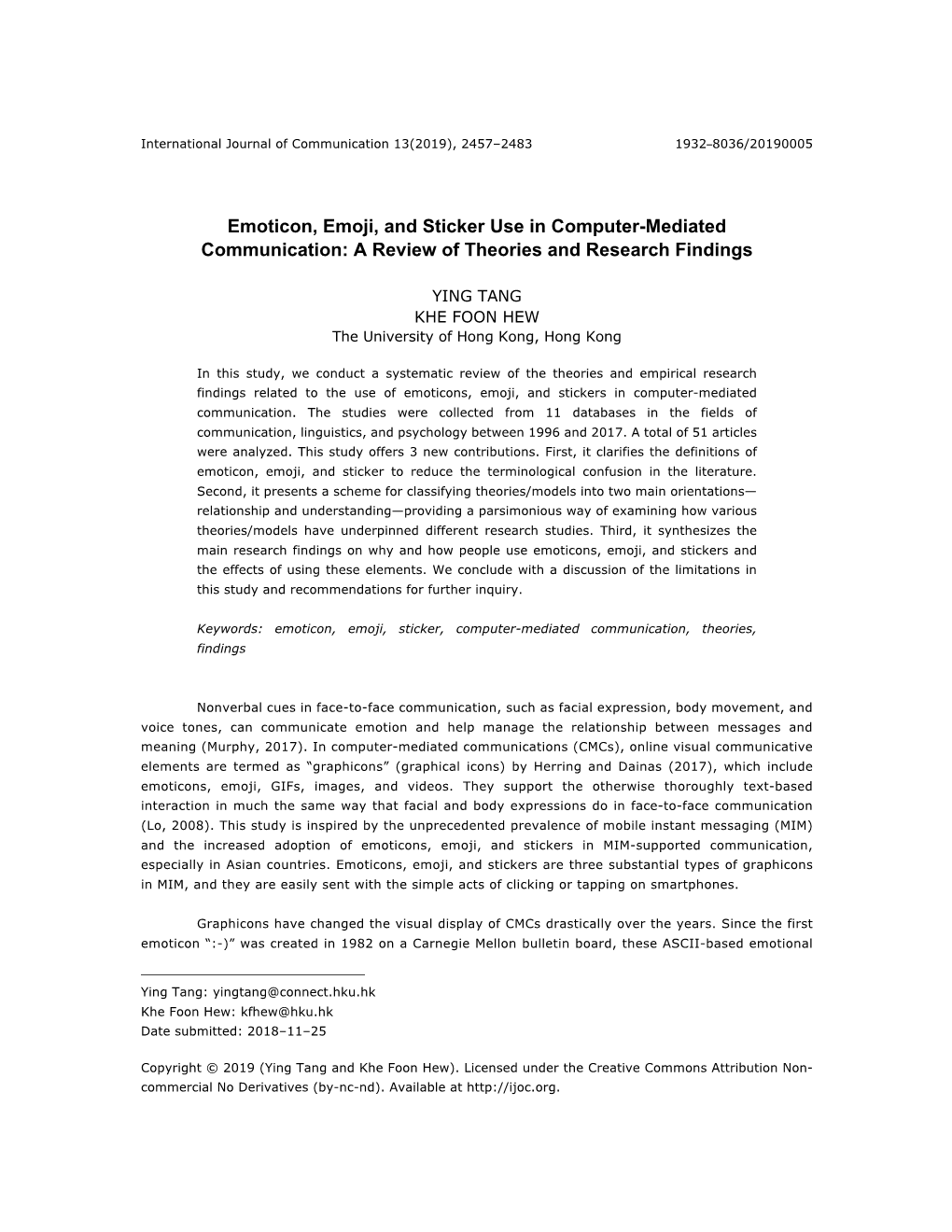 Emoticon, Emoji, and Sticker Use in Computer-Mediated Communication: a Review of Theories and Research Findings