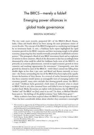 The BRICS—Merely a Fable? Emerging Power Alliances in Global Trade Governance