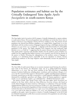 Population Estimates and Habitat Use by the Critically Endangered Taita Apalis Apalis Fuscigularis in South-Eastern Kenya