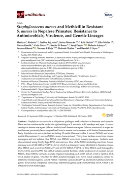 Staphylococcus Aureus and Methicillin Resistant S. Aureus in Nepalese Primates: Resistance to Antimicrobials, Virulence, and Genetic Lineages