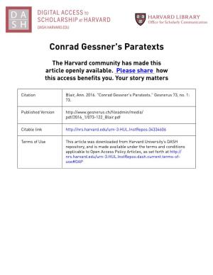 Conrad Gessner's Paratexts