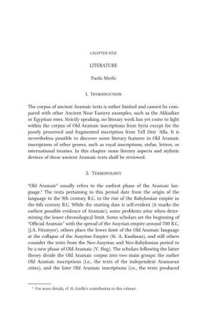 Literature Paolo Merlo 1. Introduction the Corpus of Ancient Aramaic