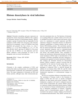 Histone Deacetylases in Viral Infections