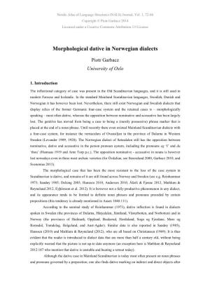 Morphological Dative in Norwegian Dialects