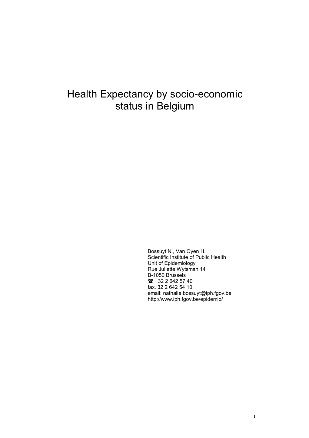 Health Expectancy by Socio-Economic Status in Belgium