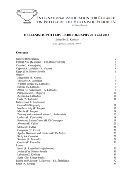 HELLENISTIC POTTERY – BIBLIOGRAPHY 2012 and 2013 (Edited by Z