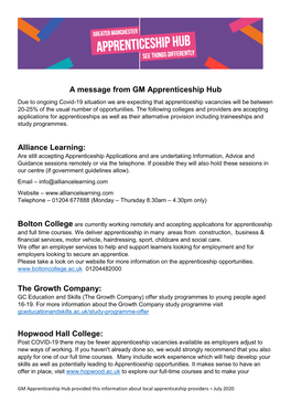 A Message from GM Apprenticeship Hub Alliance Learning