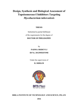 Design, Synthesis and Biological Assessment of Topoisomerase-I Inhibitors Targeting Mycobacterium Tuberculosis