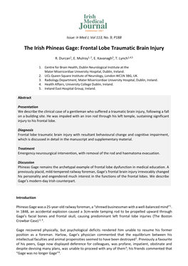 The Irish Phineas Gage: Frontal Lobe Traumatic Brain Injury