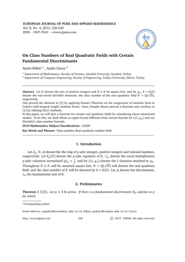 On Class Numbers of Real Quadratic Fields with Certain Fundamental Discriminants