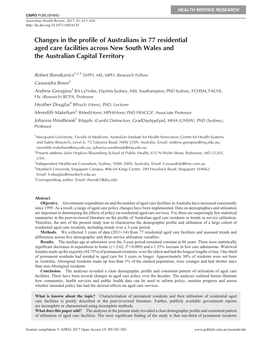 Changes in the Profile of Australians in 77 Residential Aged Care Facilities