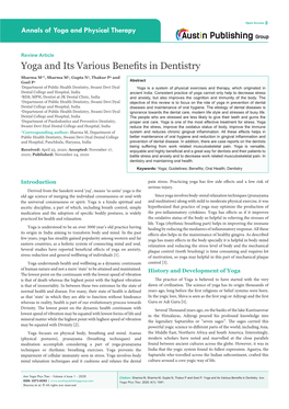 Yoga and Its Various Benefits in Dentistry