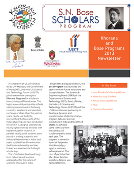 Khorana and Bose Programs 2013 Newsletter