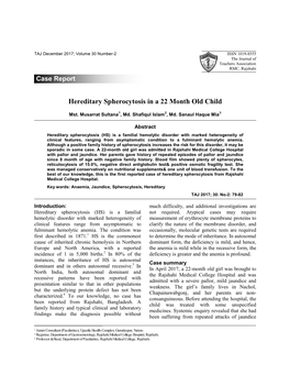 Hereditary Spherocytosis in a 22 Month Old Child
