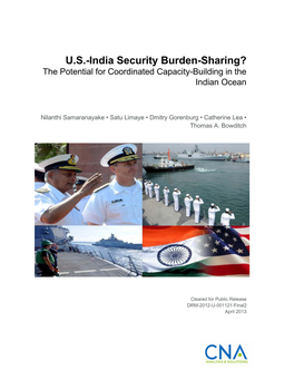 U.S.-India Security Burden-Sharing? the Potential for Coordinated Capacity-Building in the Indian Ocean