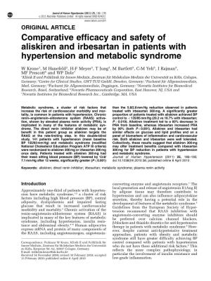 Comparative Efficacy and Safety of Aliskiren and Irbesartan in Patients with Hypertension and Metabolic Syndrome