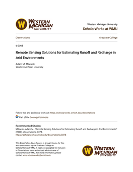 Remote Sensing Solutions for Estimating Runoff and Recharge in Arid Environments