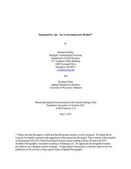 Segregated by Age: Are We Becoming More Divided?*