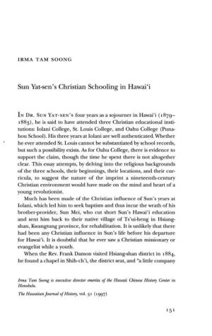 Sun Yat-Sen's Christian Schooling in Hawai'i