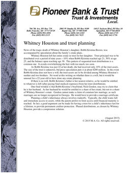 Whitney Houston and Trust Planning