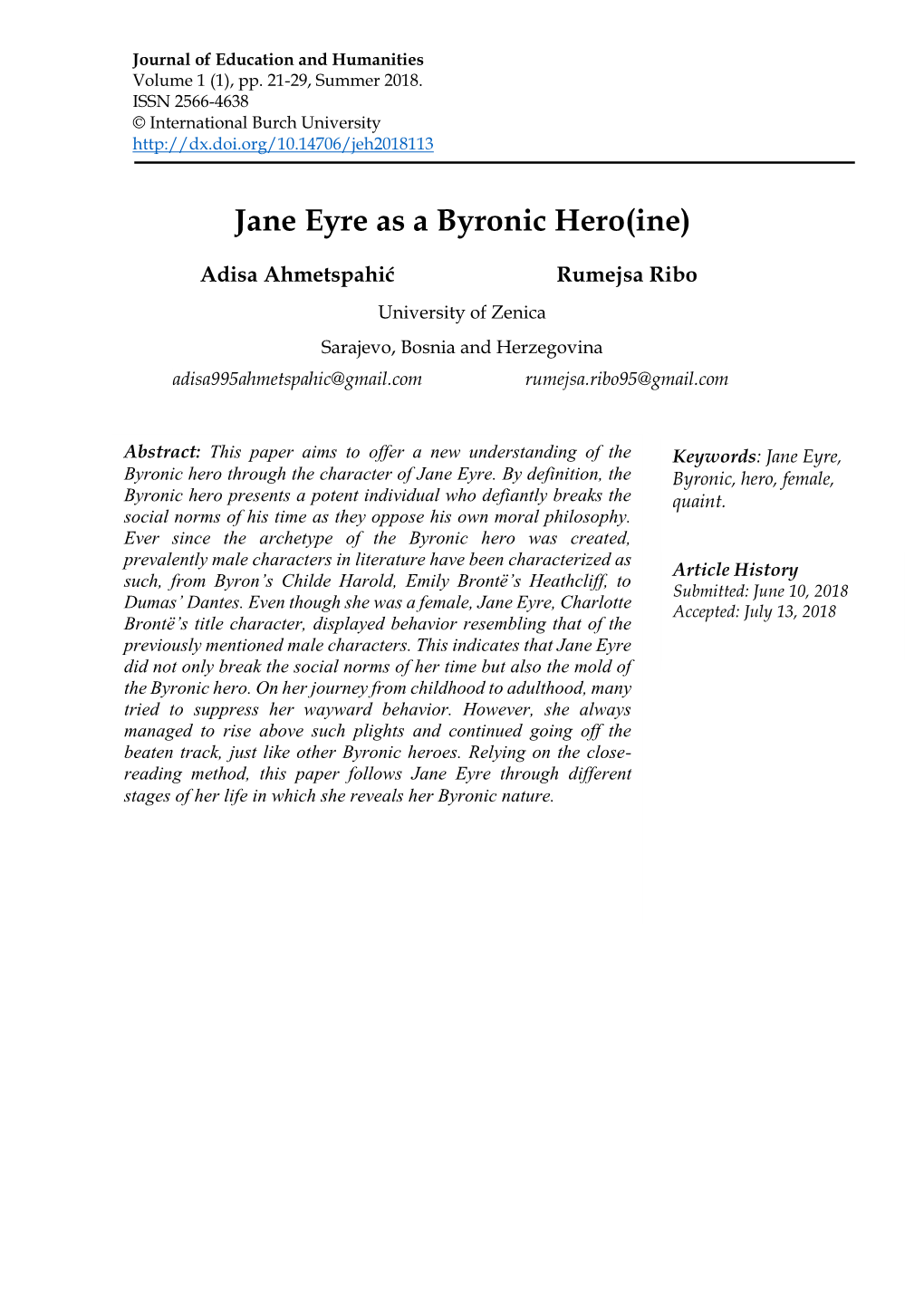 Jane Eyre As a Byronic Hero(Ine)