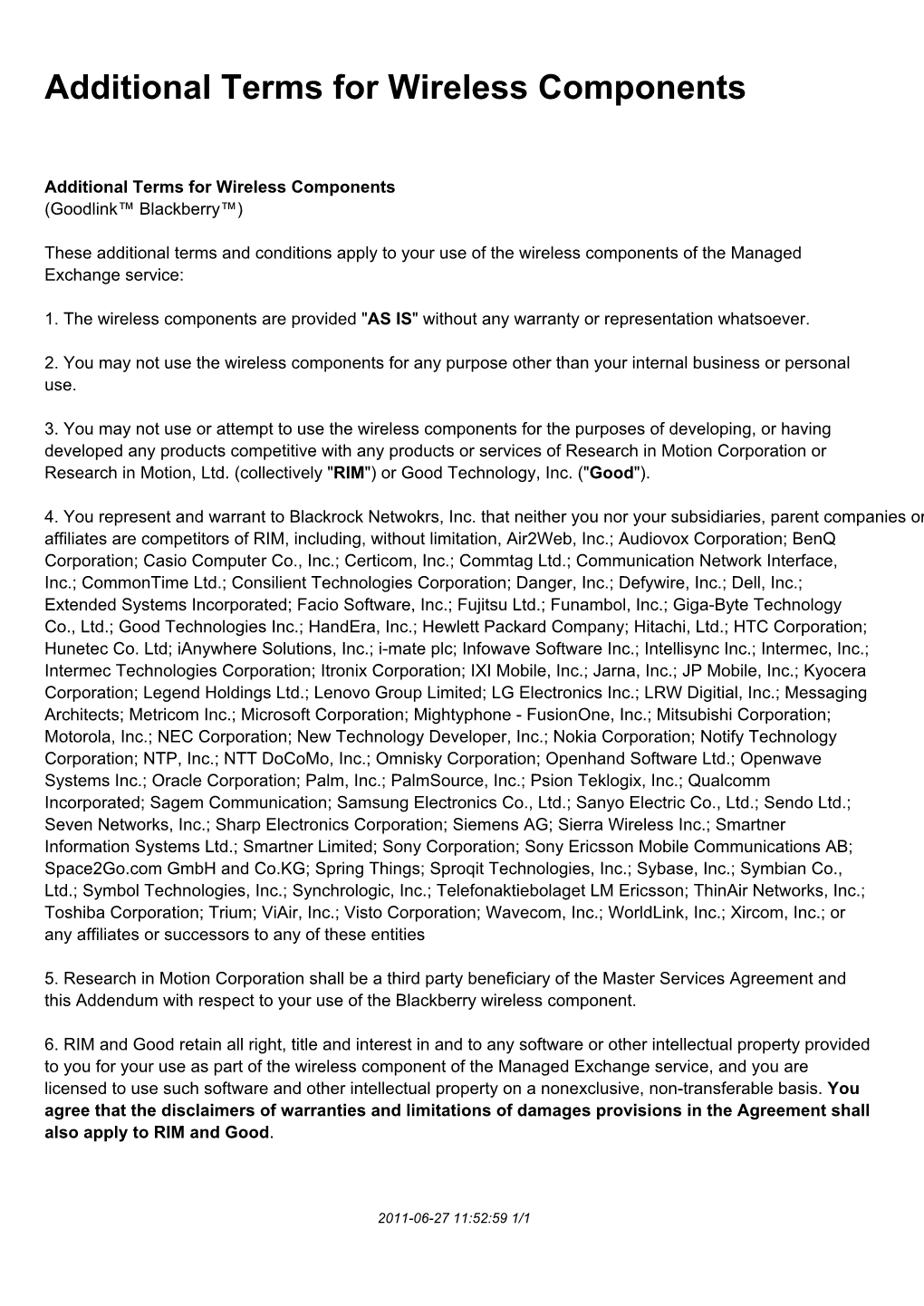 Additional Terms for Wireless Components