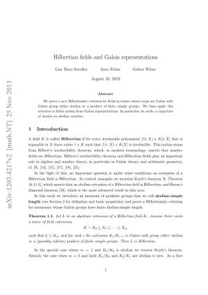 Hilbertian Fields and Galois Representations