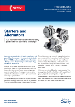Starters and Alternators 100 New Commercial and Heavy Duty Part Numbers Added to the Range
