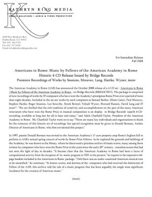 Americans in Rome: Music by Fellows of the American Academy in Rome