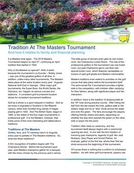 Tradition at the Masters Tournament and How It Relates to Family and Financial Planning