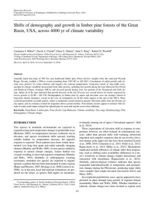 Shifts of Demography and Growth in Limber Pine Forests of the Great Basin, USA, Across 4000 Yr of Climate Variability