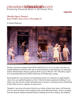 Oberlin Opera Theater: Kurt Weill's Street Scene