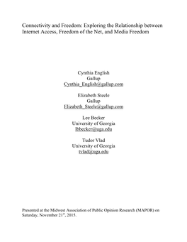 Connectivity and Freedom: Exploring the Relationship Between Internet Access, Freedom of the Net, and Media Freedom