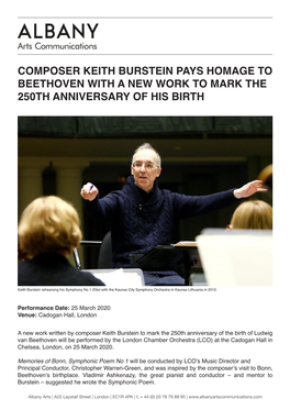 Composer Keith Burstein Pays Homage to Beethoven with a New Work to Mark the 250Th Anniversary of His Birth