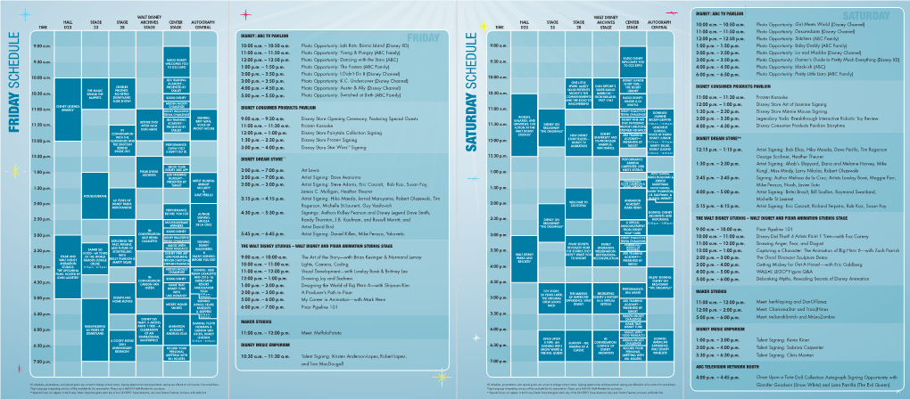 Frid Ay Schedule Saturd Ay Schedule