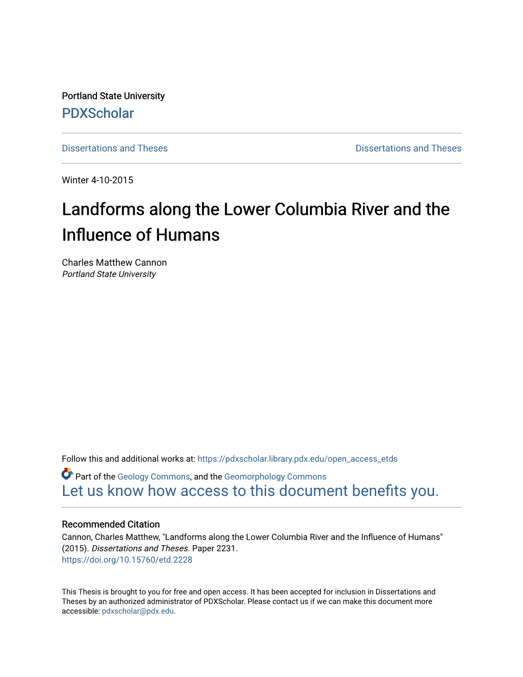 Landforms Along the Lower Columbia River and the Influence of Humans