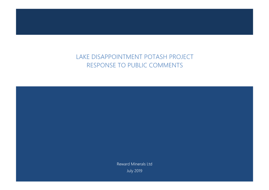 Lake Disappointment Potash Project Response to Public Comments