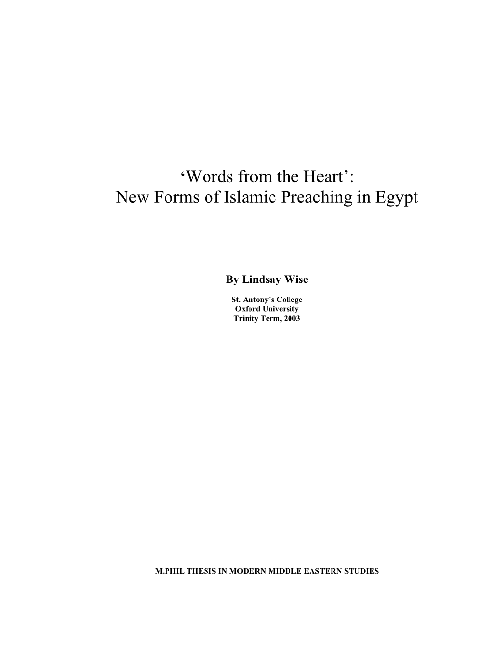 New Forms of Islamic Preaching in Egypt