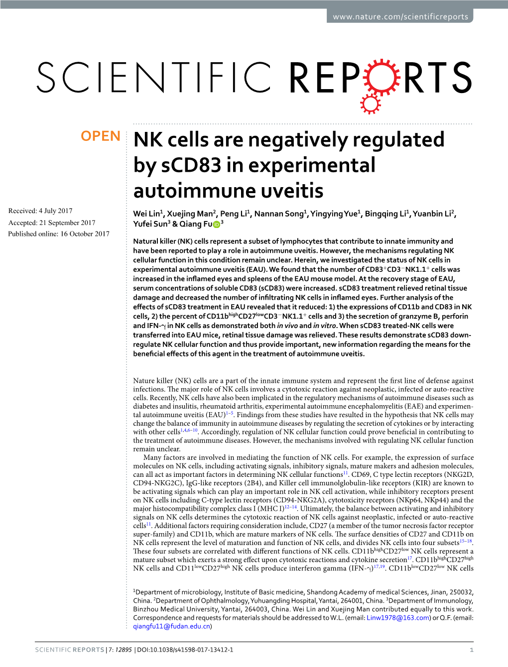 NK Cells Are Negatively Regulated by Scd83 in Experimental
